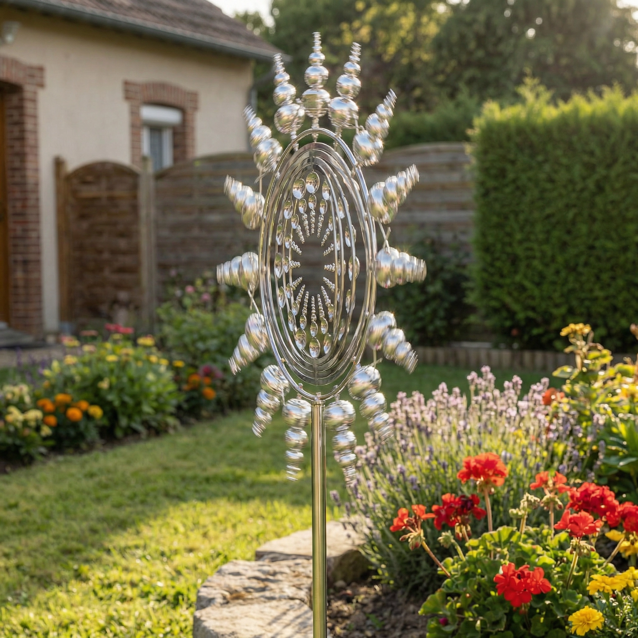 Moulin à Vent Magique en Métal 360° | Décoration Extérieure Jardin Résistante au Vent et à la Pluie