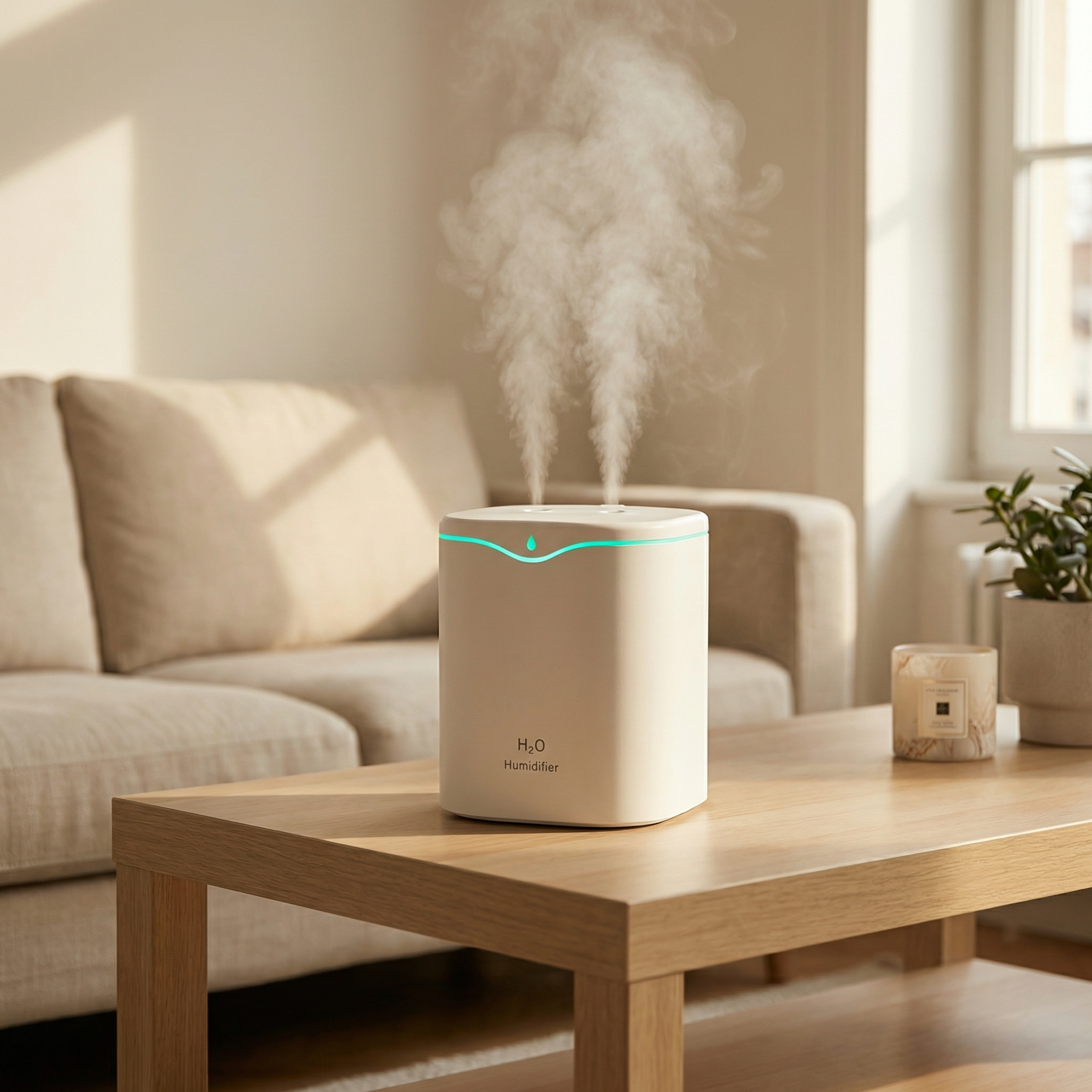 Humidificateur d'air 2L Diffuseur d'huile essentielle LED silencieux double buse USB