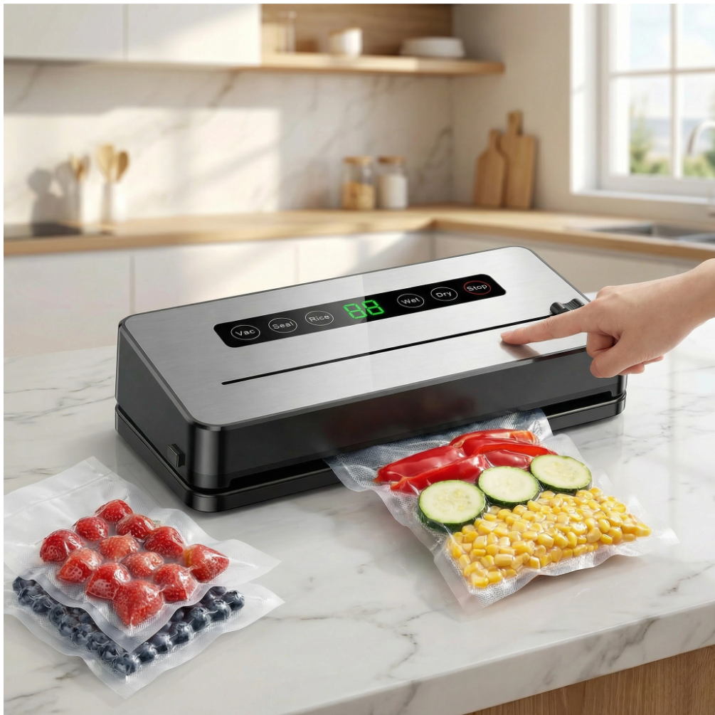Machine Sous Vide Alimentaire | Conservation Optimale des Aliments – Scellage Automatique, Compacte, 10 Sacs Inclus