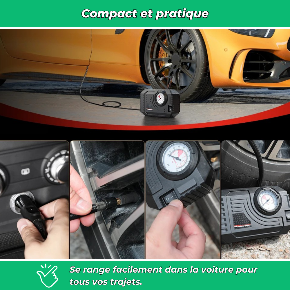 Compresseur d’air portable 12V – Gonfleur pneus voiture moto vélo LED