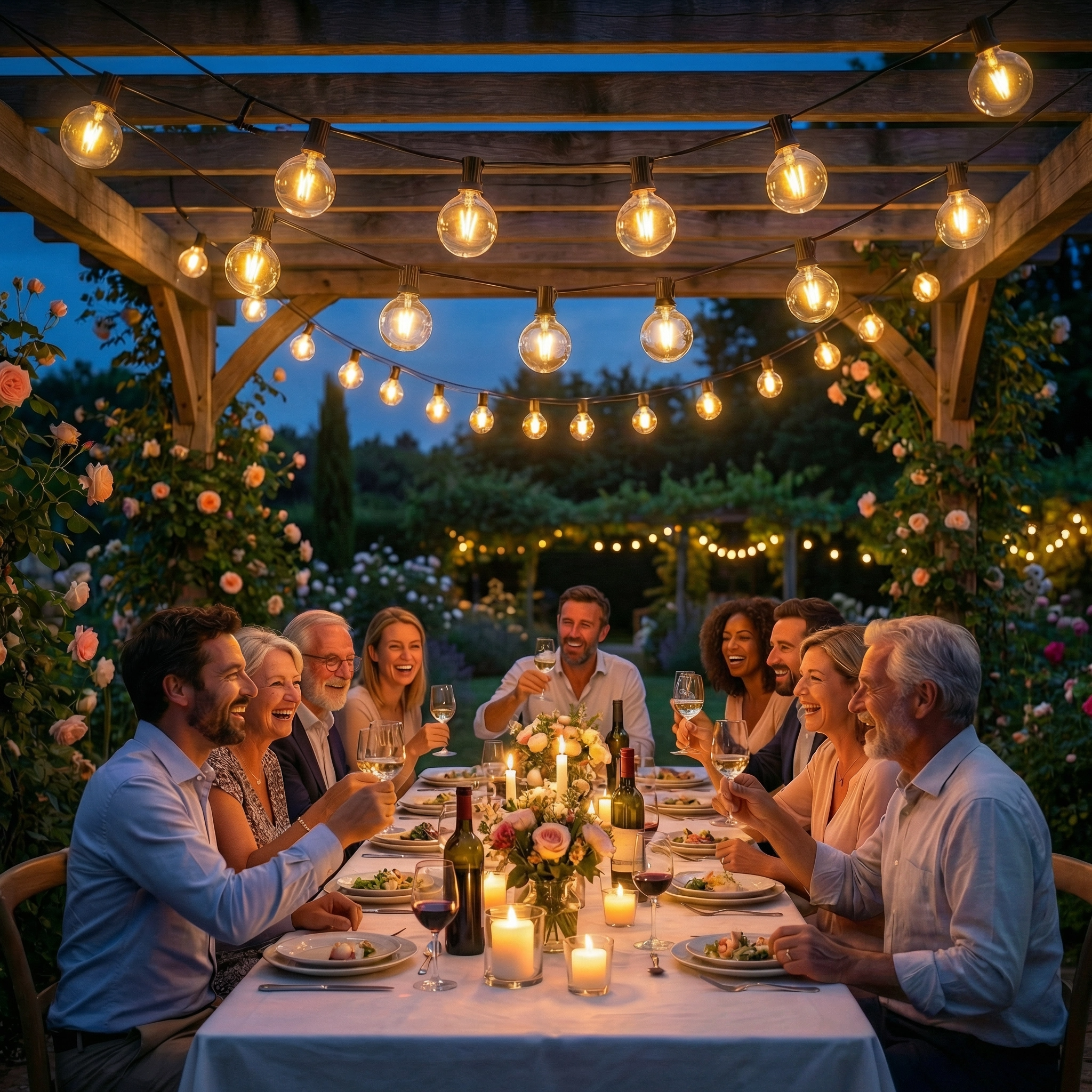 Guirlande Guinguette LED Extérieure 10M | Étanche | Solaire Jardin, Terrasse, Balcon & Ambiance Extérieure