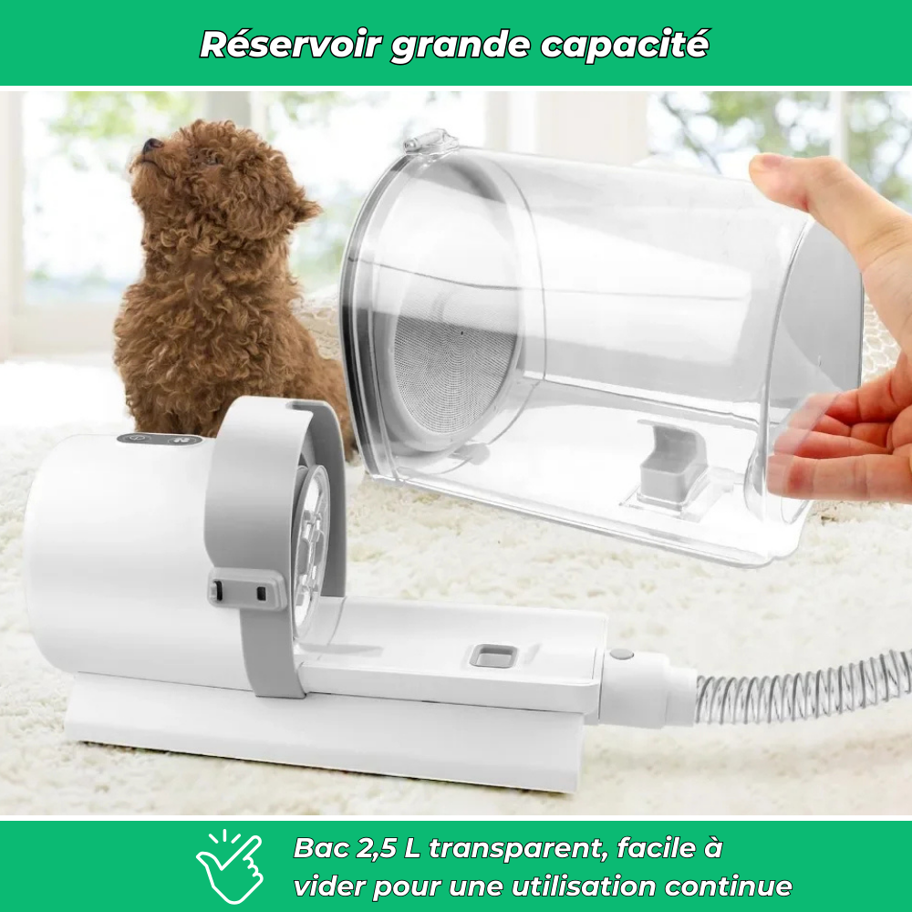 Kit de toilettage aspirant AspiZen 2,5L pour chien et chat – Brosse avec aspiration intégrée