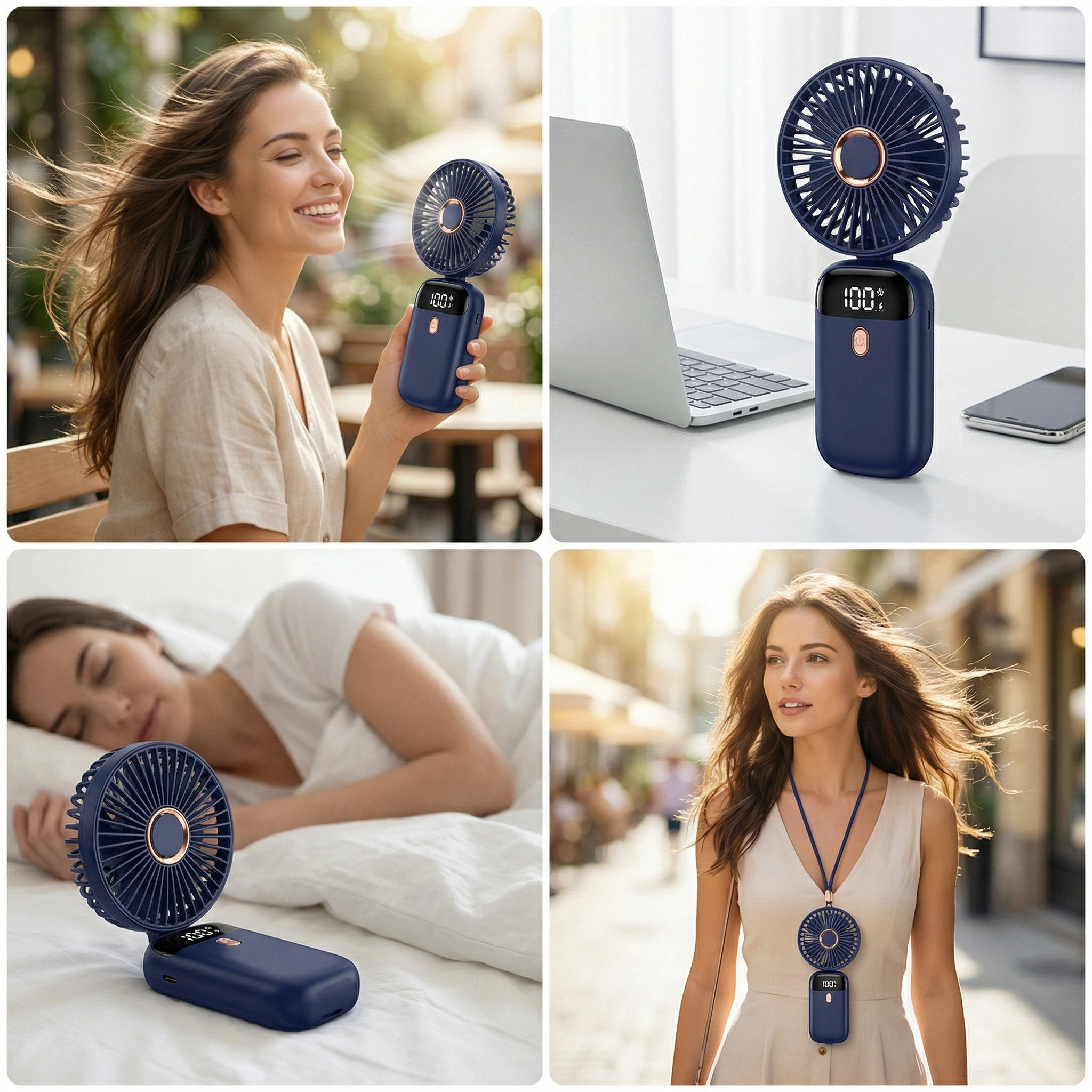 Ventilateur Portable USB Rechargeable 5 Vitesses | Mini Ventilateur Pliable avec Écran LED | Fraîcheur Optimale Bureau Voyage
