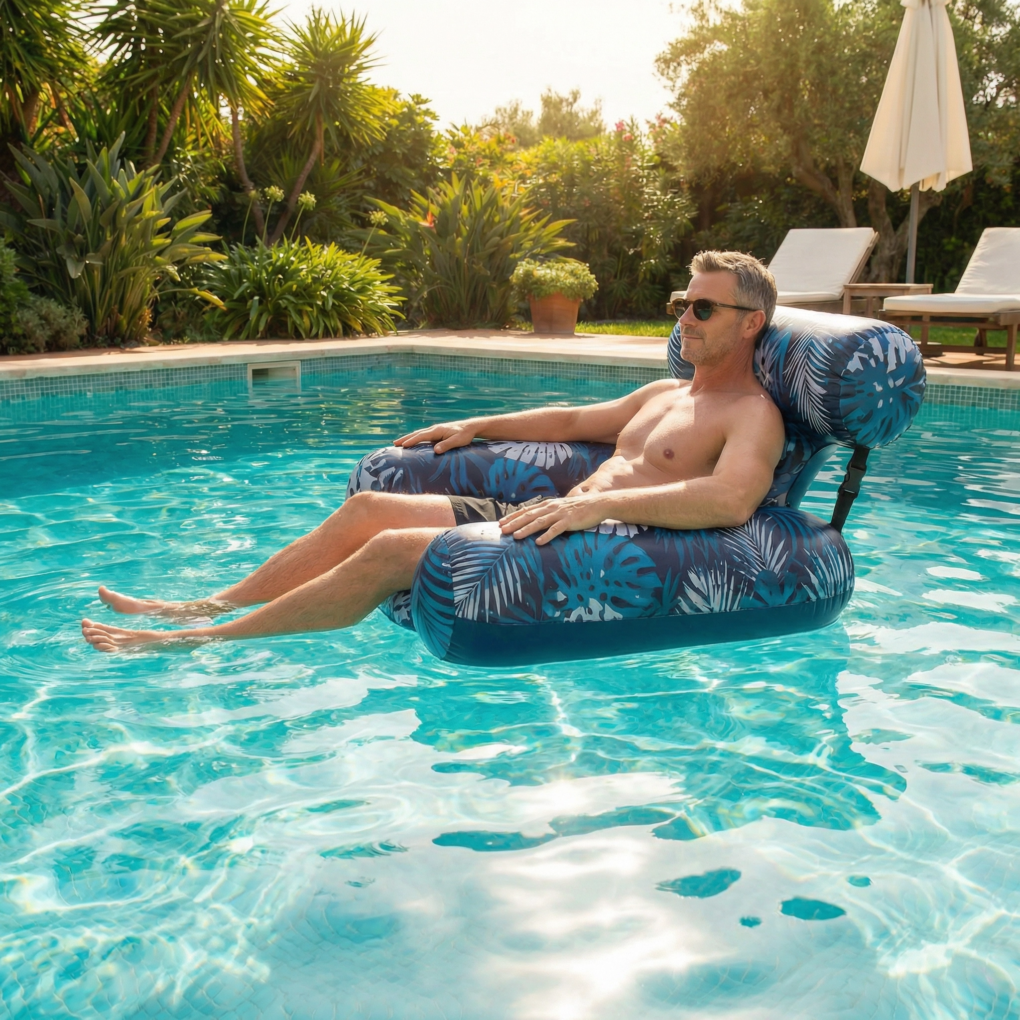 Matelas de Piscine Gonflable avec Dossier | Chaise de Piscine Flottante Confortable Adulte Été Plage et Piscine