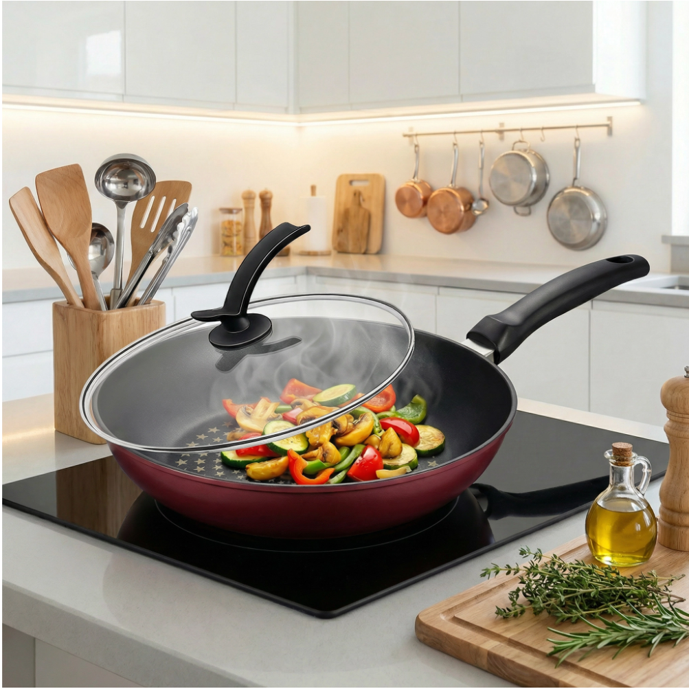 Poêles Antiadhésives | Poêle Inox Tous Feux Induction – Revêtement Antiadhésif, Couvercle Inclus, Cuisson Uniforme