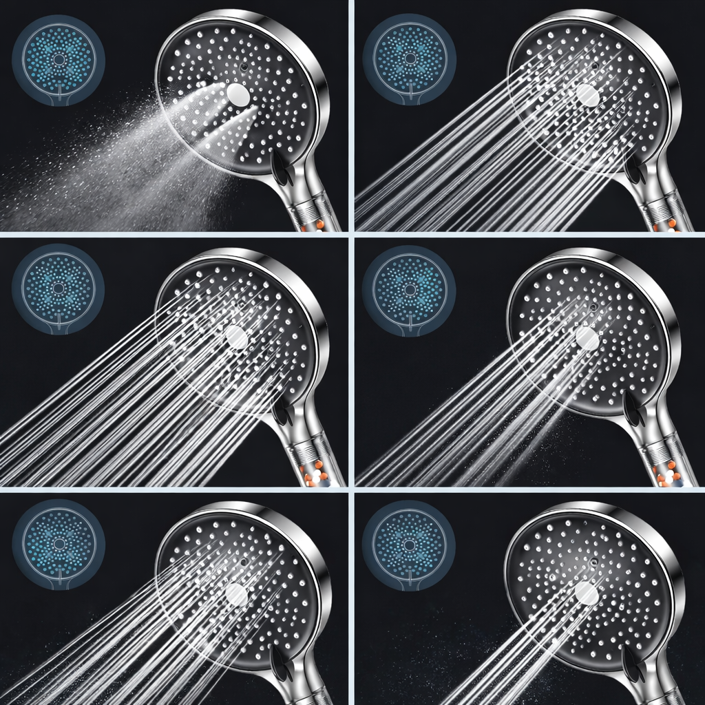 Pommeau de Douche Anti-Calcaire 130mm | Économie d’Eau | 6 Types de Jets Haute Pression