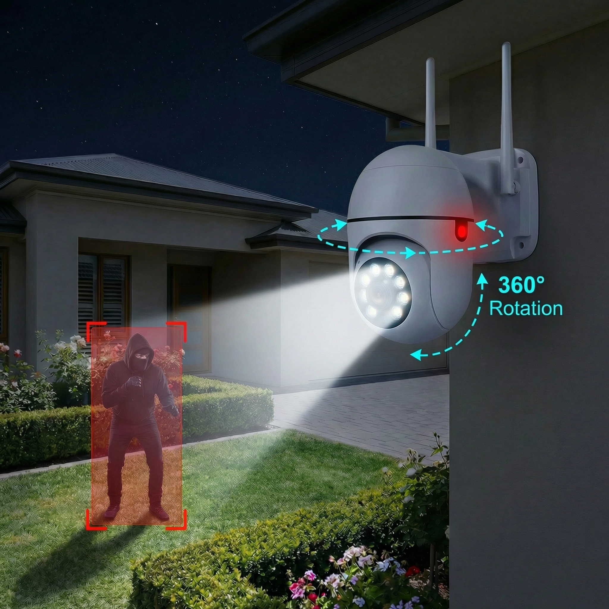 Caméra Surveillance Extérieure WiFi 2K Sans Fil avec Vision Nocturne – Rotative, Détection Mouvement & Accès Mobile