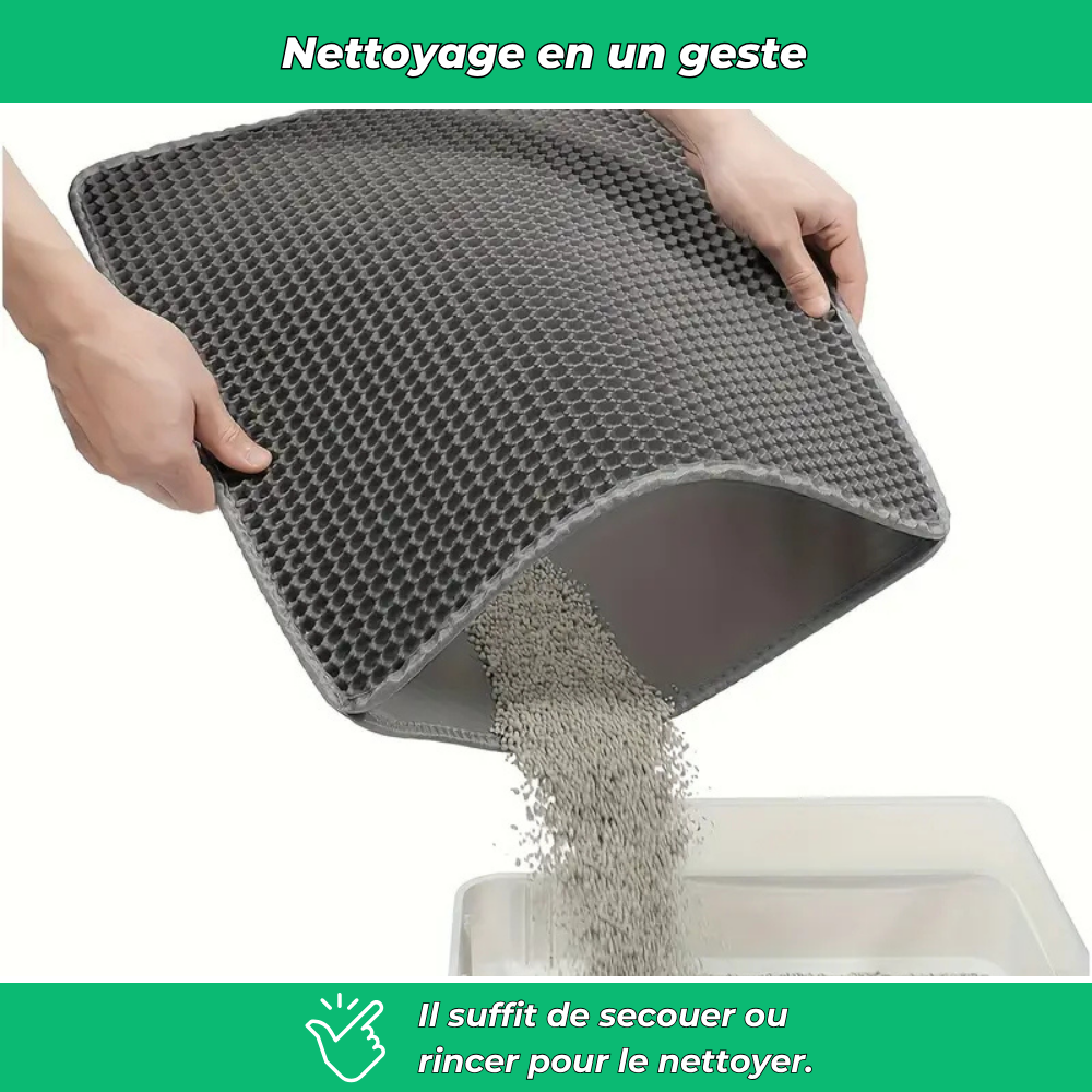 Tapis attrape-litière double couche pour chat – Anti-débordement et facile à nettoyer