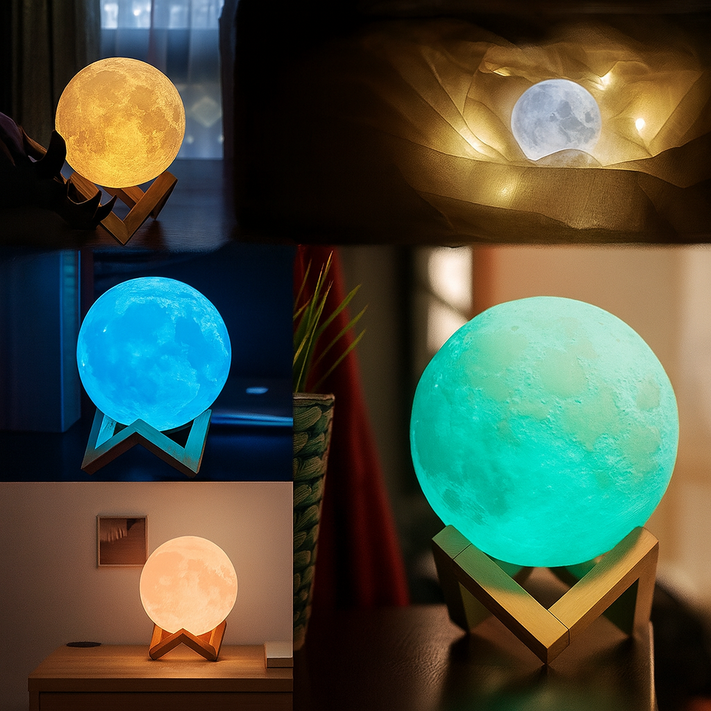 Lampe de Chevet Lune LED 3D avec Télécommande – 128 Couleurs, Commande Tactile, Minuterie Intégrée, Idéale pour la Décoration de Chambre