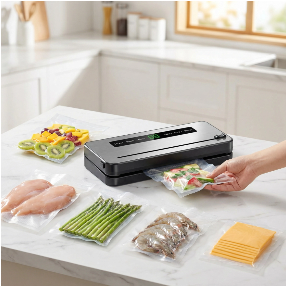 Machine Sous Vide Alimentaire | Conservation Optimale des Aliments – Scellage Automatique, Compacte, 10 Sacs Inclus