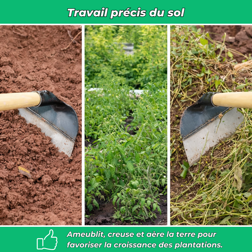 Houe de jardin en acier pour désherbage et aération du sol – Outil manuel robuste sans manche