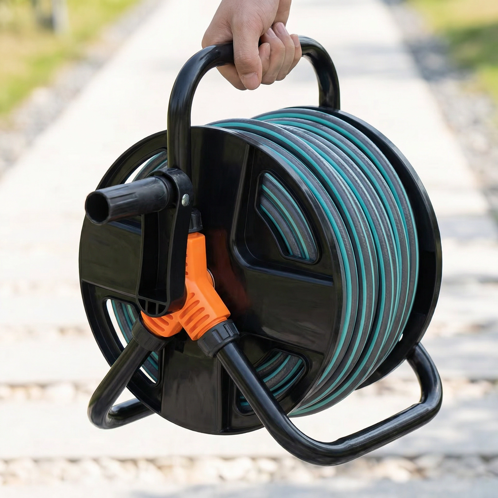 Enrouleur tuyau arrosage / Dévidoir tuyau d’arrosage – support mural ou au sol – enrouleur portable jardin