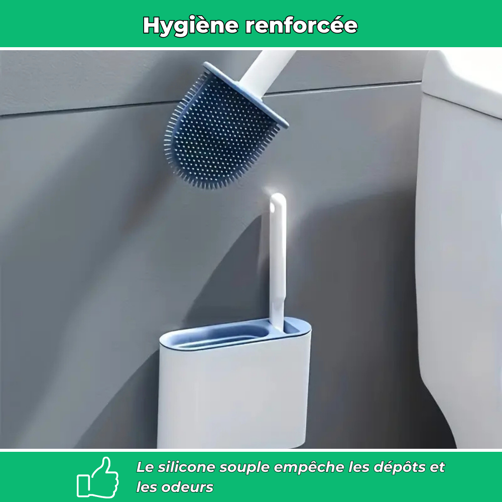 Clean'WC | Brosse WC souple en silicone | 2 brosses intégrées | Support mural