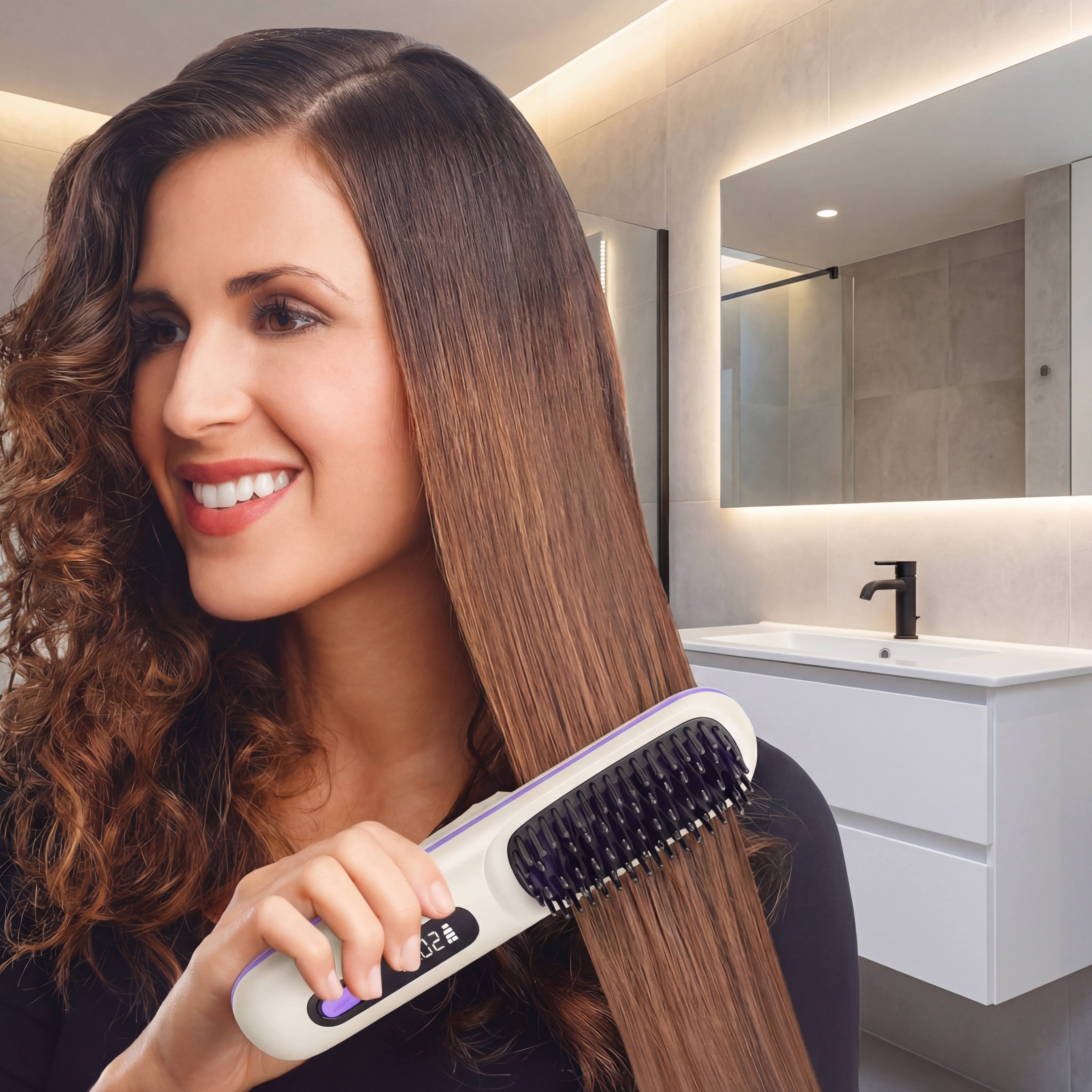 Peigne Lisseur Chauffant Portable Sans Fil avec Température Réglable | Brosse Lissante Électrique, Coiffure Rapide
