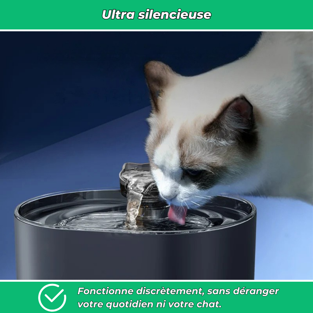 Fontaine à eau AquaPure 2,2L pour chat – Ultra-silencieuse et rechargeable USB