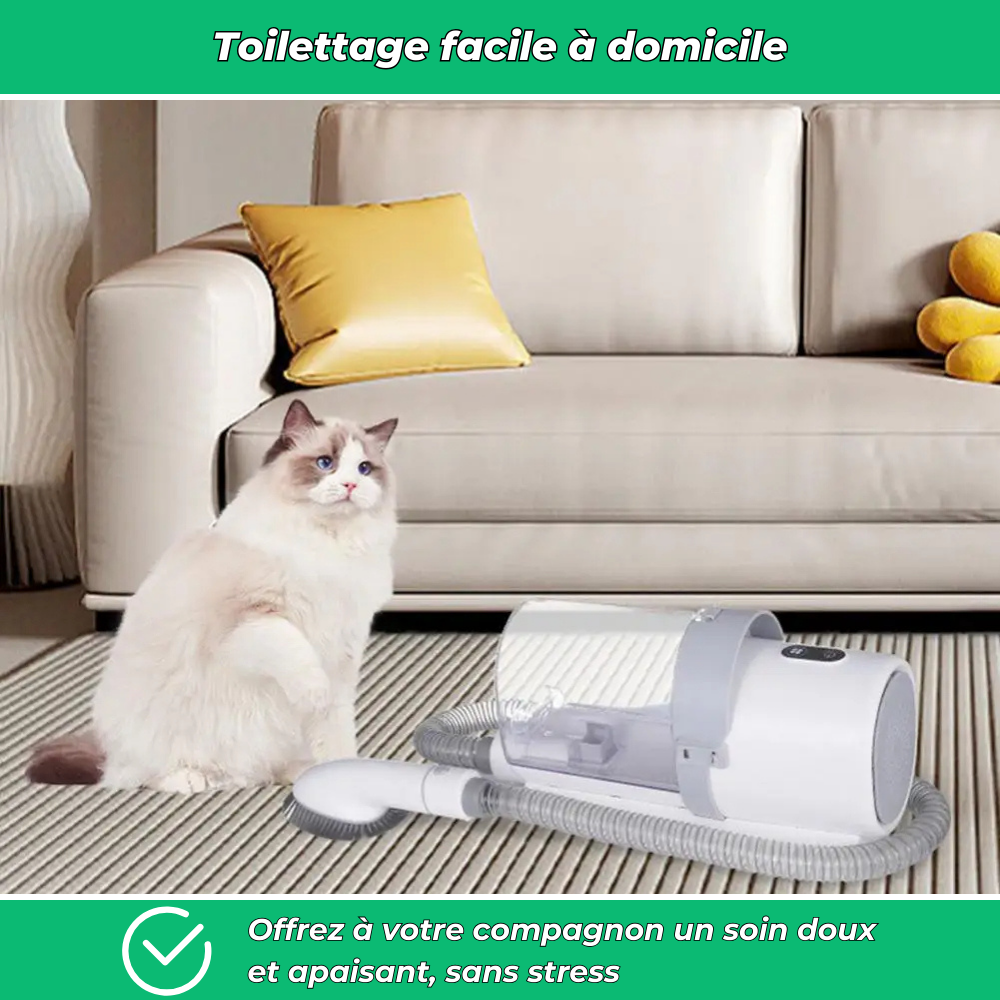 Kit de toilettage aspirant AspiZen 2,5L pour chien et chat – Brosse avec aspiration intégrée