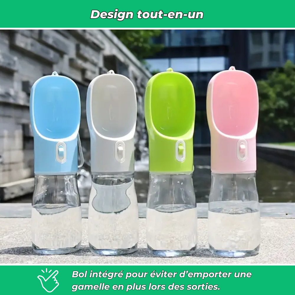 Gourde de voyage avec bol intégré pour chien – Hydratation pratique en extérieur