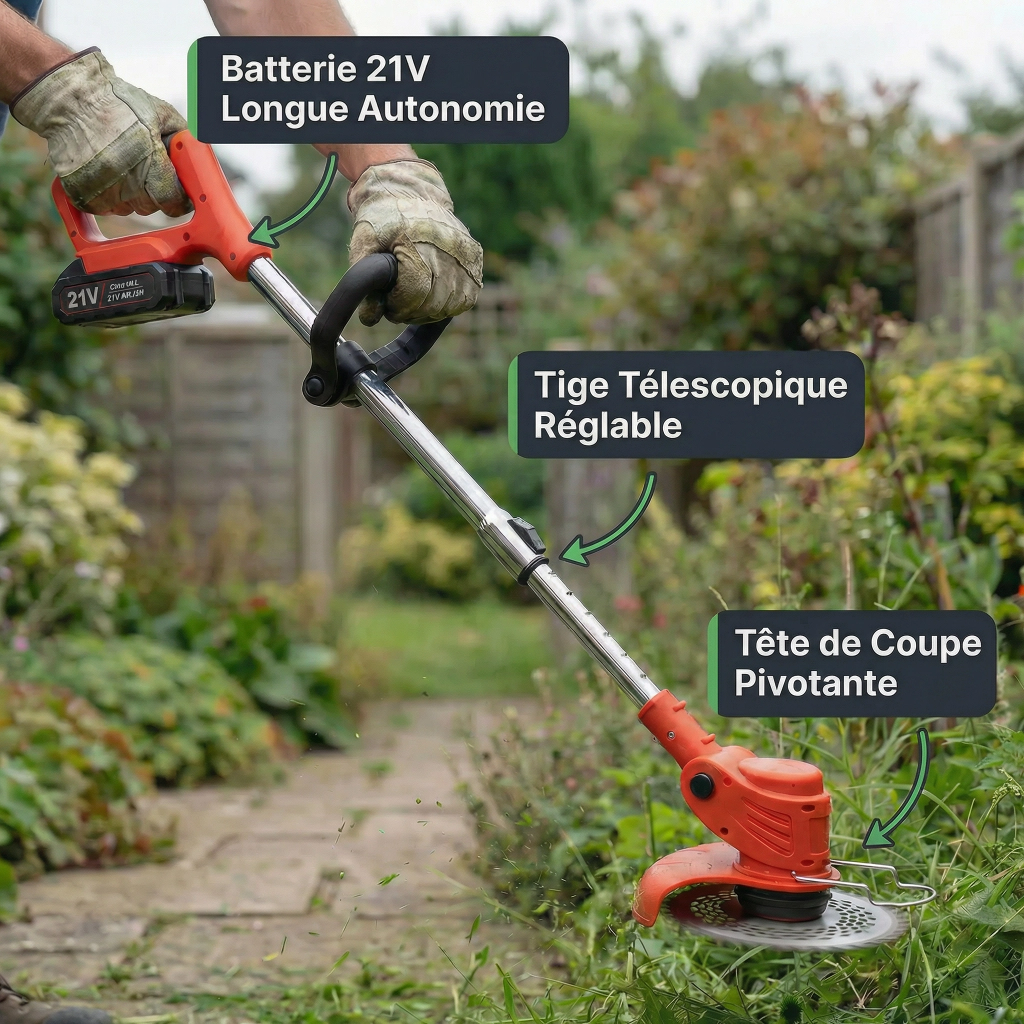 D80 PRO Débroussailleuse Sans Fil Haute Puissance – Coupe d'Herbe, Buissons et Branches Épaisses