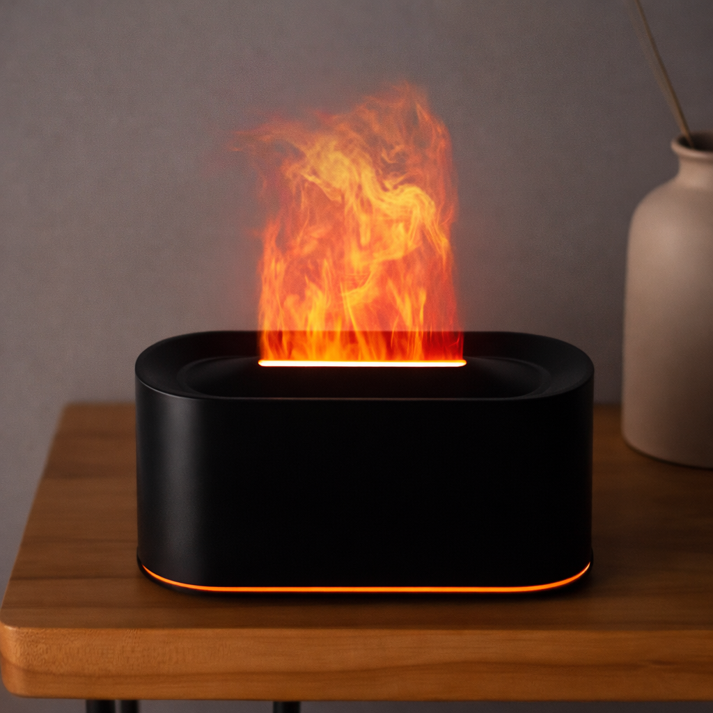Diffuseur Huiles Essentielles – Diffuseur de Parfum Maison avec Humidificateur Effet Flamme LED