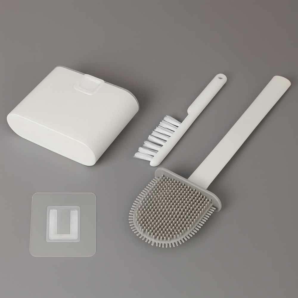 Clean'WC | Brosse WC souple en silicone | 2 brosses intégrées | Support mural