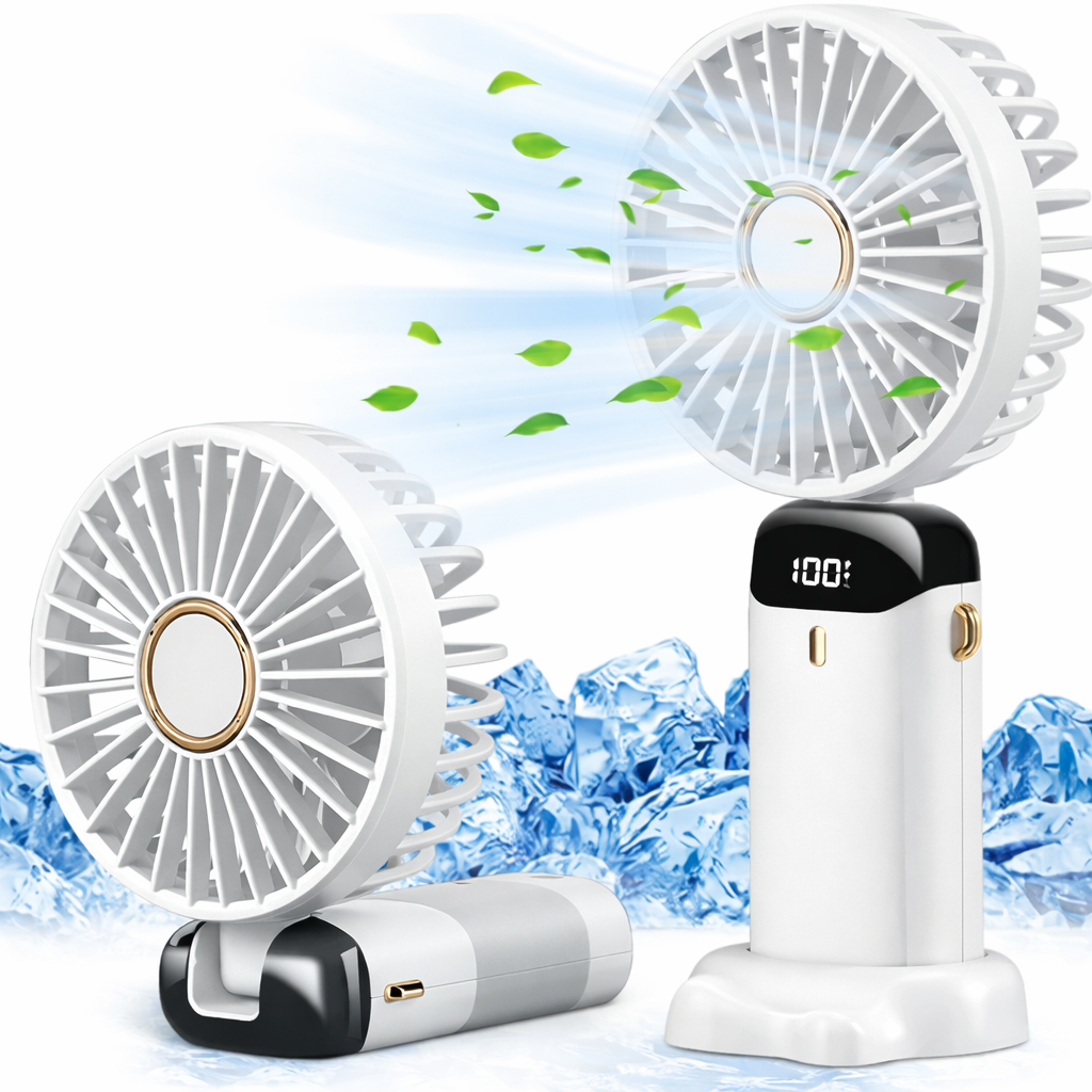 Ventilateur Portable USB Rechargeable 5 Vitesses | Mini Ventilateur Pliable avec Écran LED | Fraîcheur Optimale Bureau Voyage