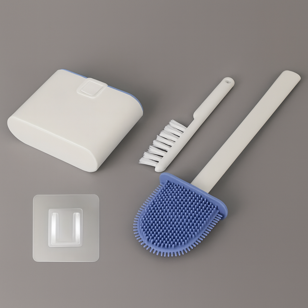 Clean'WC | Brosse WC souple en silicone | 2 brosses intégrées | Support mural