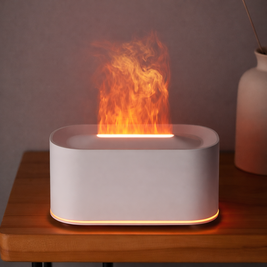 Diffuseur Huiles Essentielles – Diffuseur de Parfum Maison avec Humidificateur Effet Flamme LED