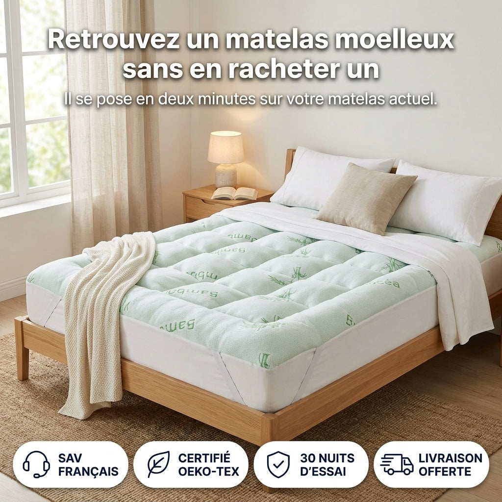 Nocéa | Surmatelas Bambou 3D Moelleux – Soulage le Dos et les Hanches, Fraîcheur Toute la Nuit