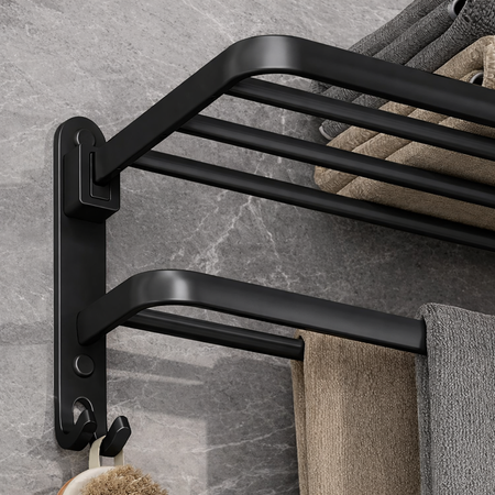 Porte-serviettes mural pliable en aluminium noir mat 50 cm