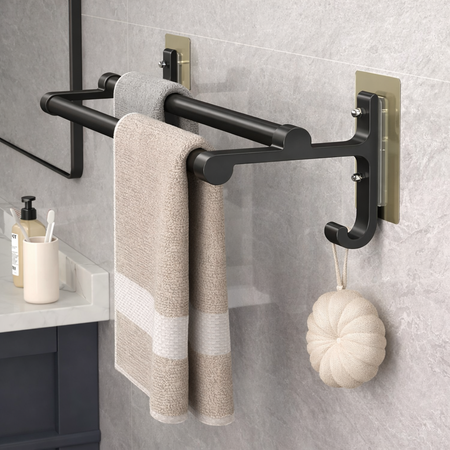 Support serviette mural double barre adhésif en acier inoxydable