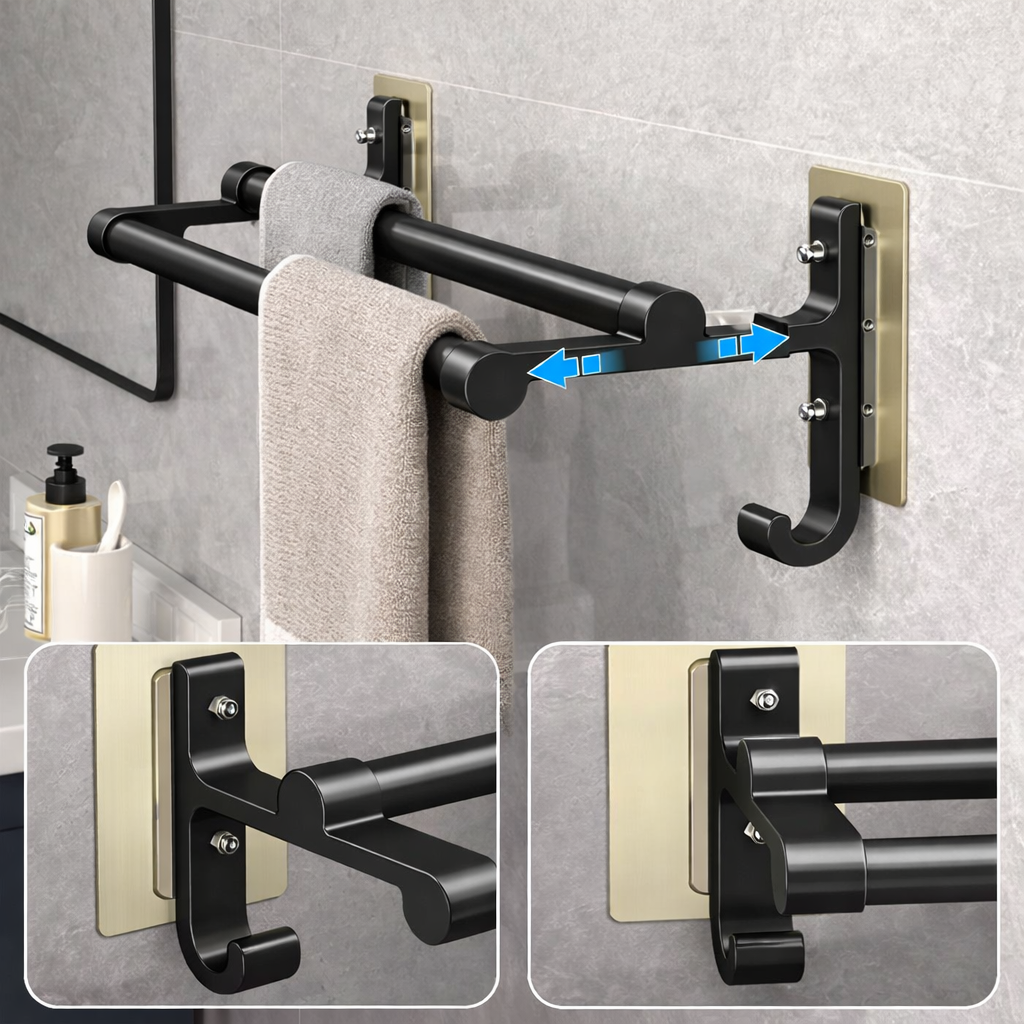 Support serviette mural double barre adhésif en acier inoxydable