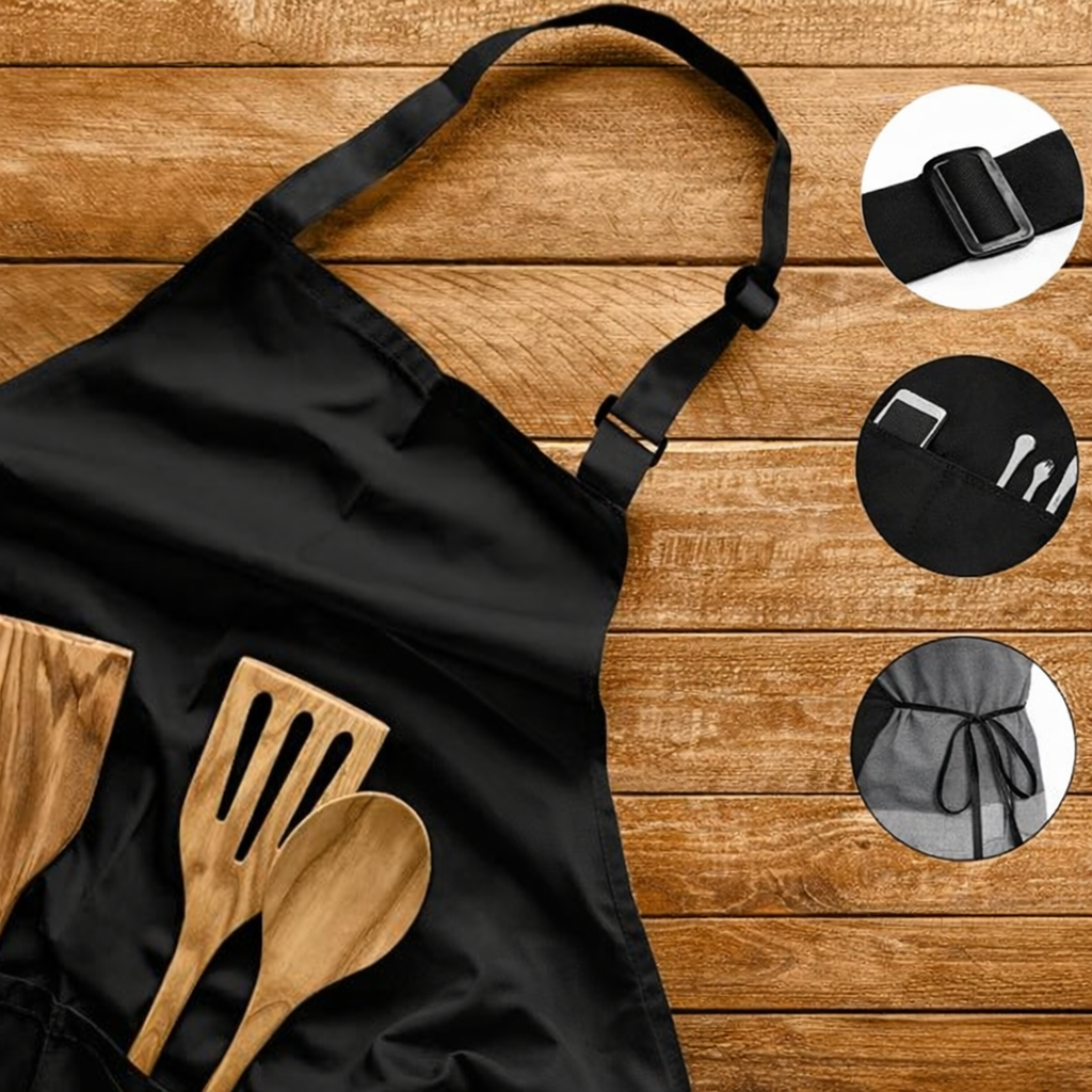 Tablier de Cuisine Unisexe Noir avec 2 Poches et Bretelles Réglables – Usage Professionnel