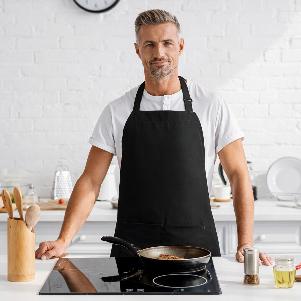 Tablier de Cuisine Unisexe Noir avec 2 Poches et Bretelles Réglables – Usage Professionnel