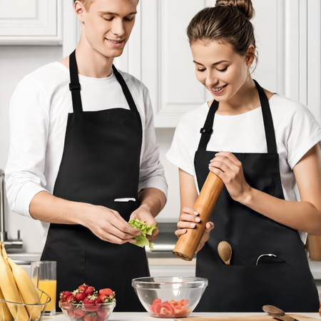 Tablier de Cuisine Unisexe Noir avec 2 Poches et Bretelles Réglables – Usage Professionnel