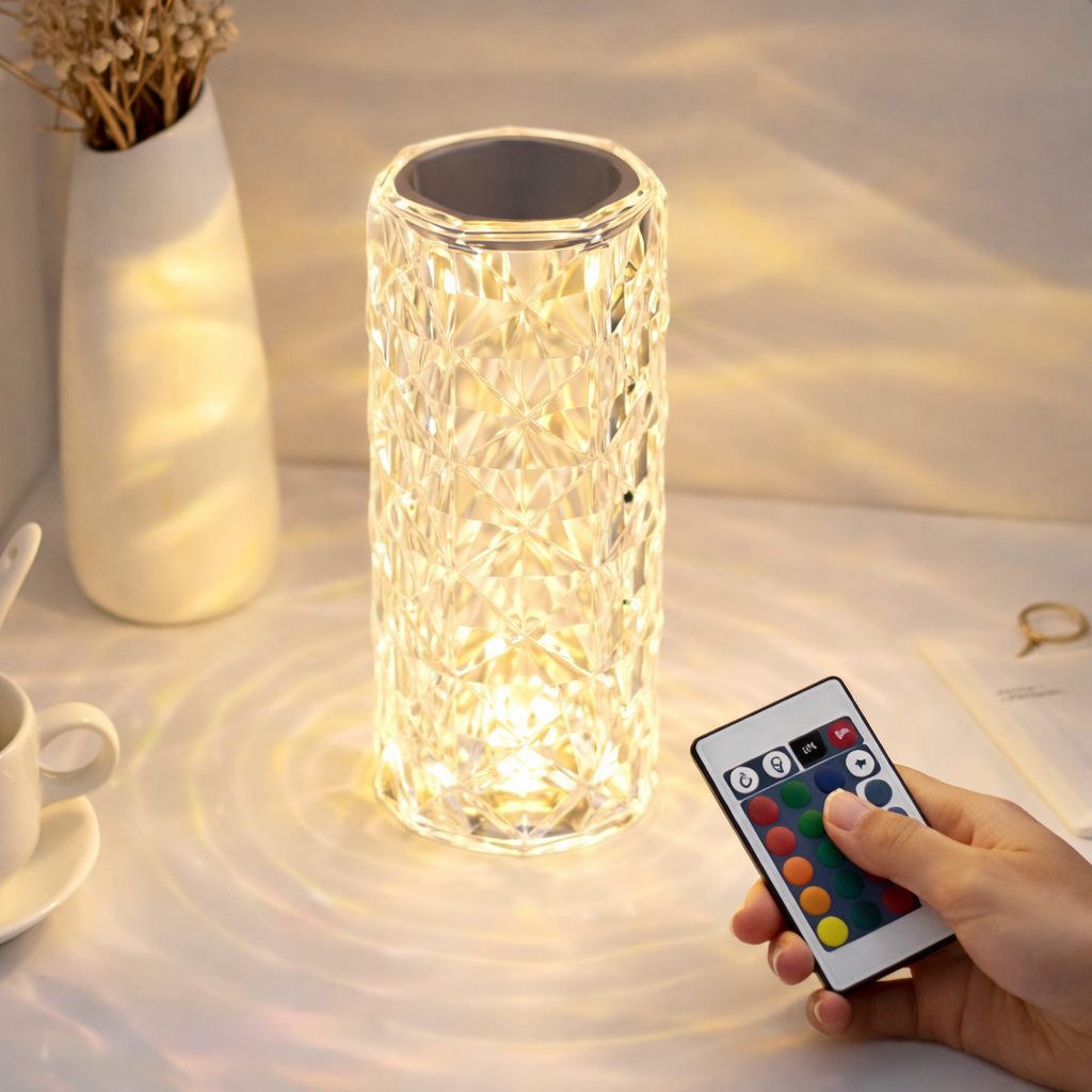 CrystalTouch LED Cristal – Lampe de Chevet & Lampe de Table 16 Couleurs Rechargeable USB