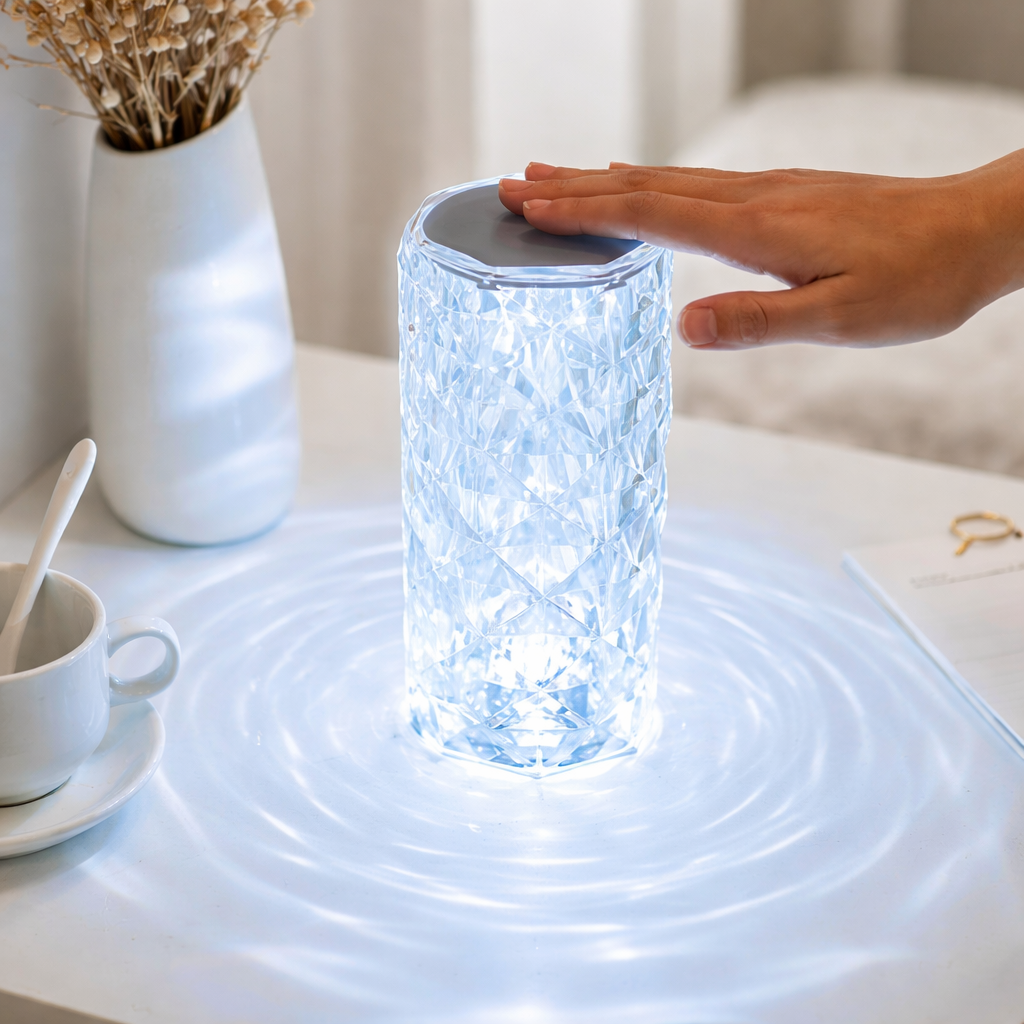 CrystalTouch LED Cristal – Lampe de Chevet & Lampe de Table 16 Couleurs Rechargeable USB