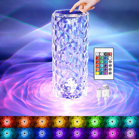 CrystalTouch LED Cristal – Lampe de Chevet & Lampe de Table 16 Couleurs Rechargeable USB