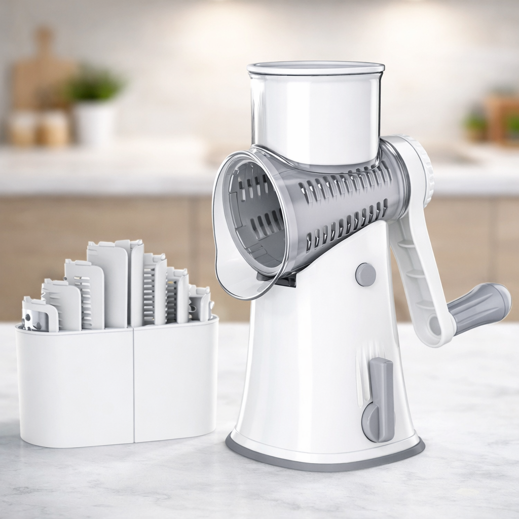 Hachoir à Légumes avec Lames de Tambour en Acier Inoxydable | Mandoline Multifonctions Rotative Manuelle