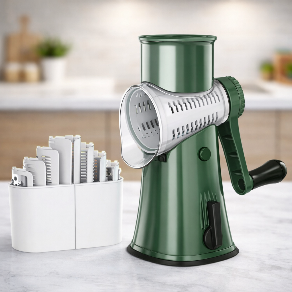 Hachoir à Légumes avec Lames de Tambour en Acier Inoxydable | Mandoline Multifonctions Rotative Manuelle