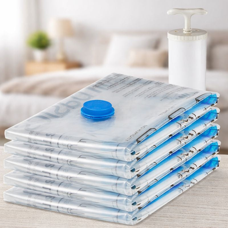 Sac de rangement sous vide avec pompe, fermeture éclair – Lot de 4