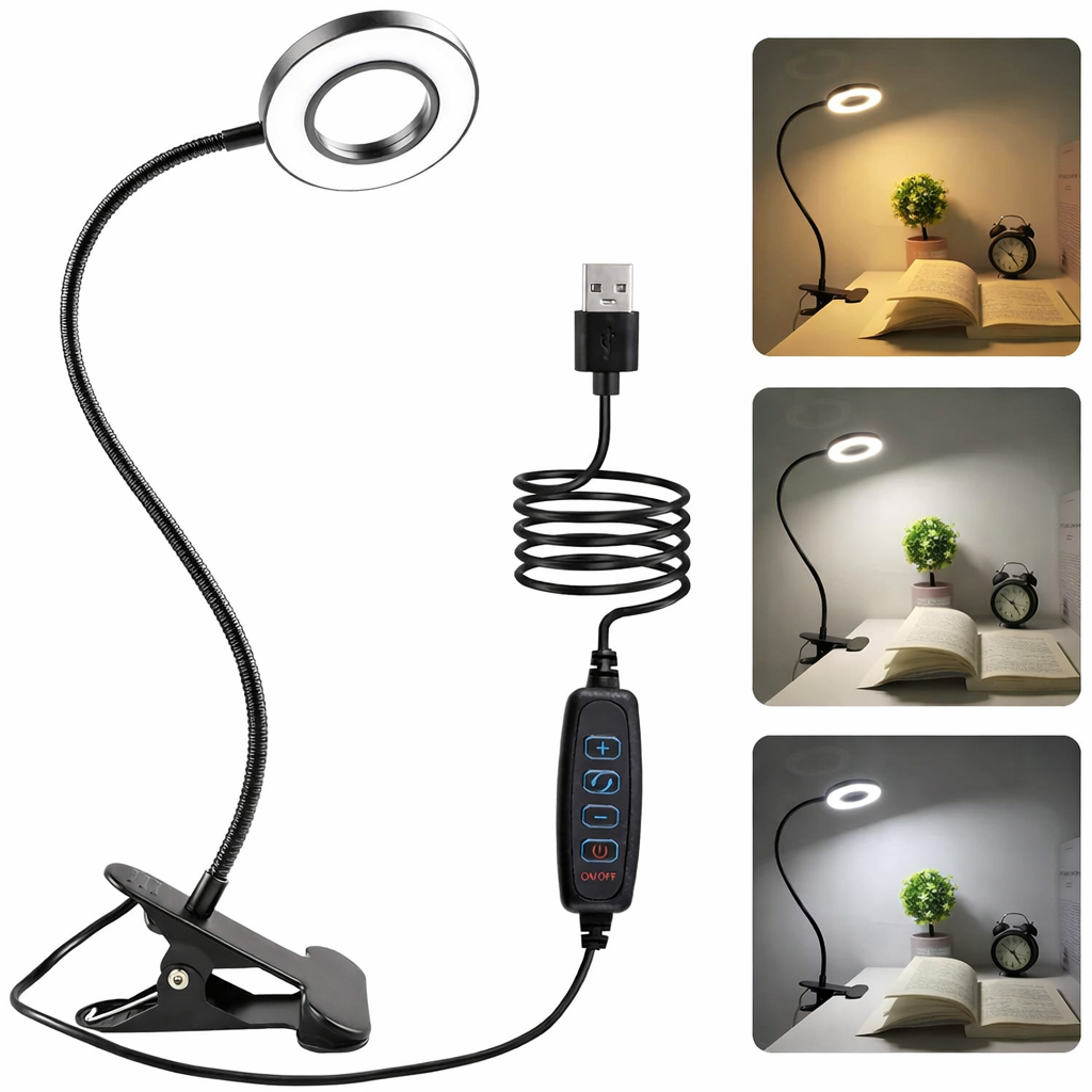Lampe de Bureau à Pince LED USB Flexible 10W – Éclairage Réglable 360°