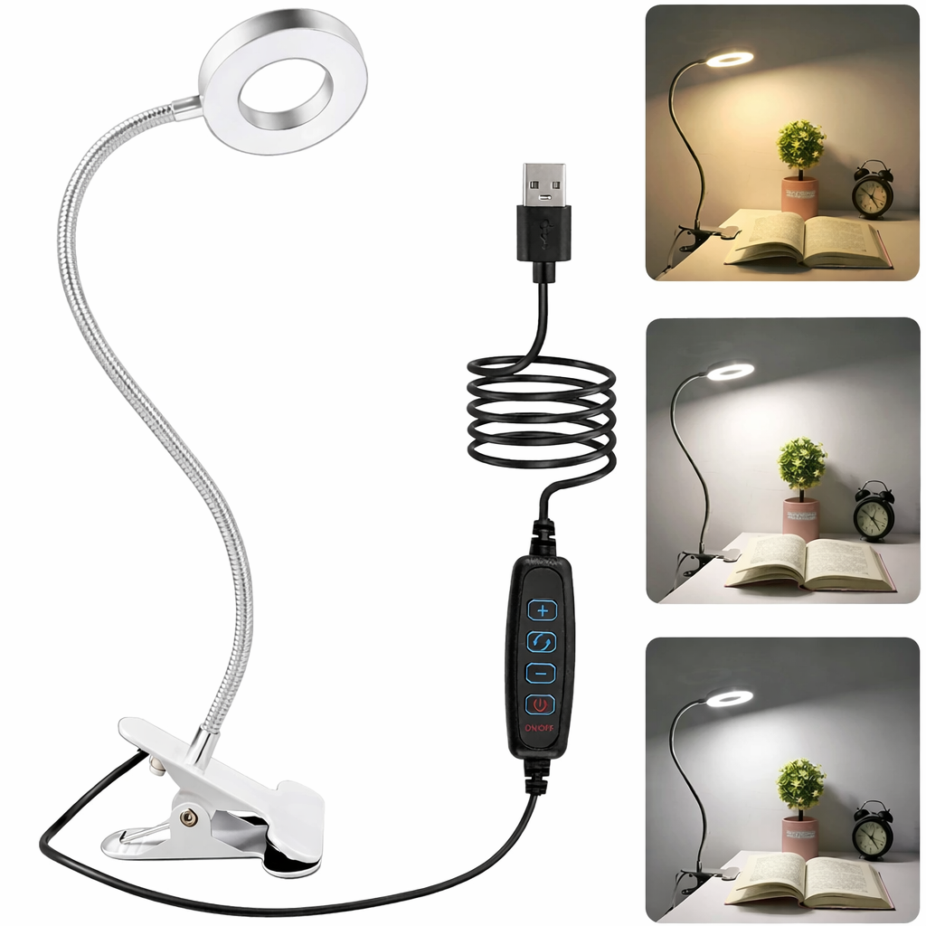 Lampe de Bureau à Pince LED USB Flexible 10W – Éclairage Réglable 360°