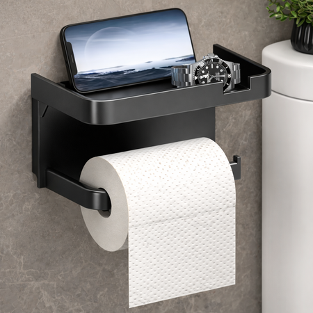 Porte-Papier Toilette Autocollant avec Étagère de Rangement – Mural Sans Perçage