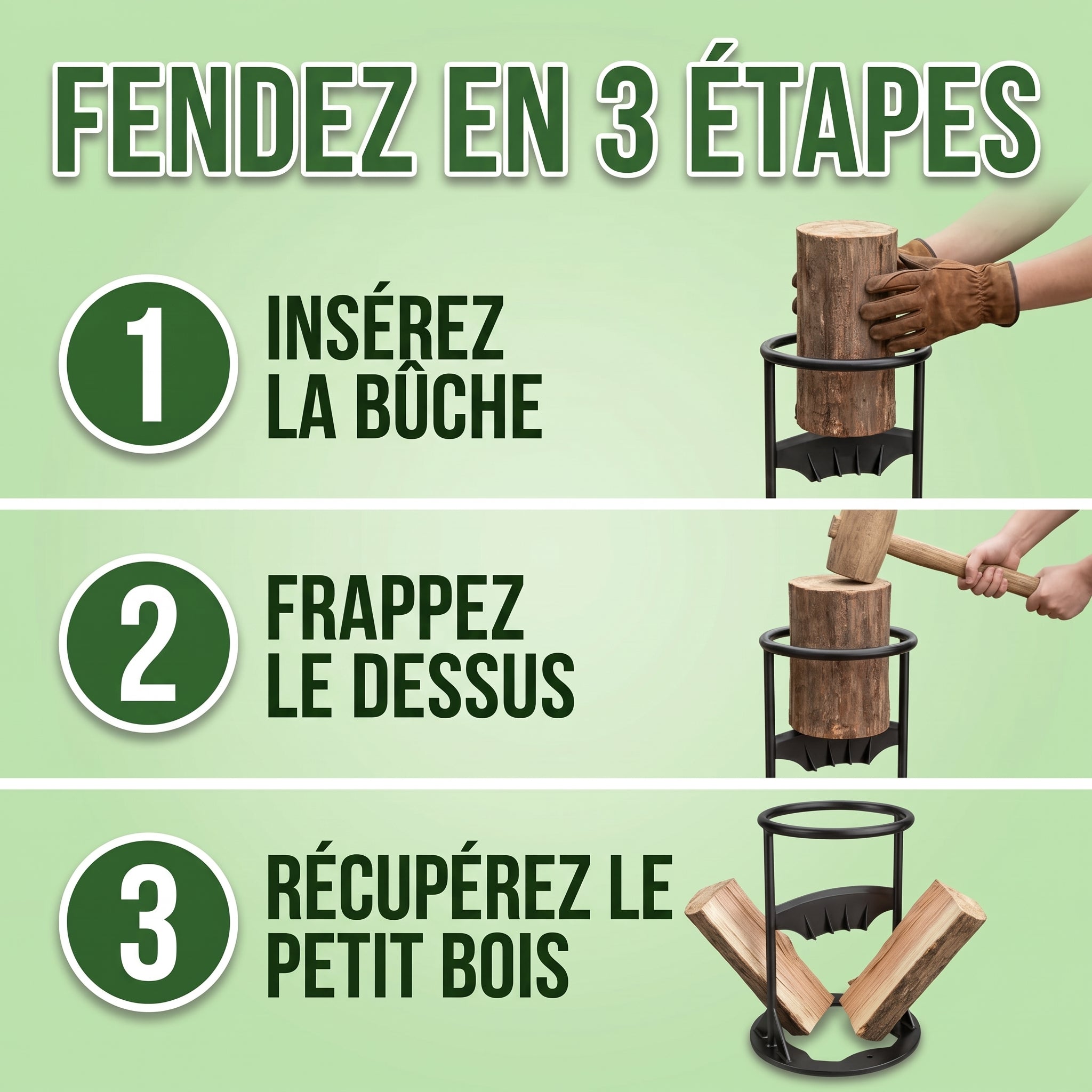 Fendeuse à bûches manuelle en acier au manganèse – Fendeur de bois robuste et sécuritaire pour chauffage