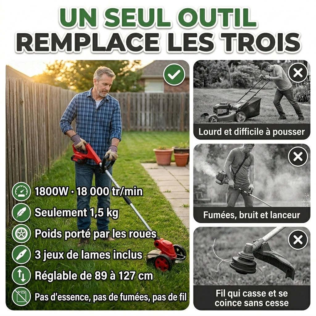 D50 PRO | Débroussailleuse Électrique 3-en-1 sur Roues