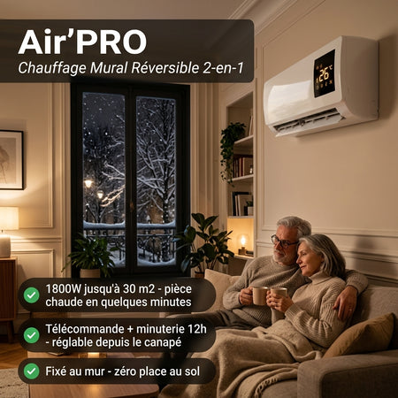 Air'PRO | Chauffage MuralRéversible 2-en-1 | Chaud l'Hiver, Frais l'Été