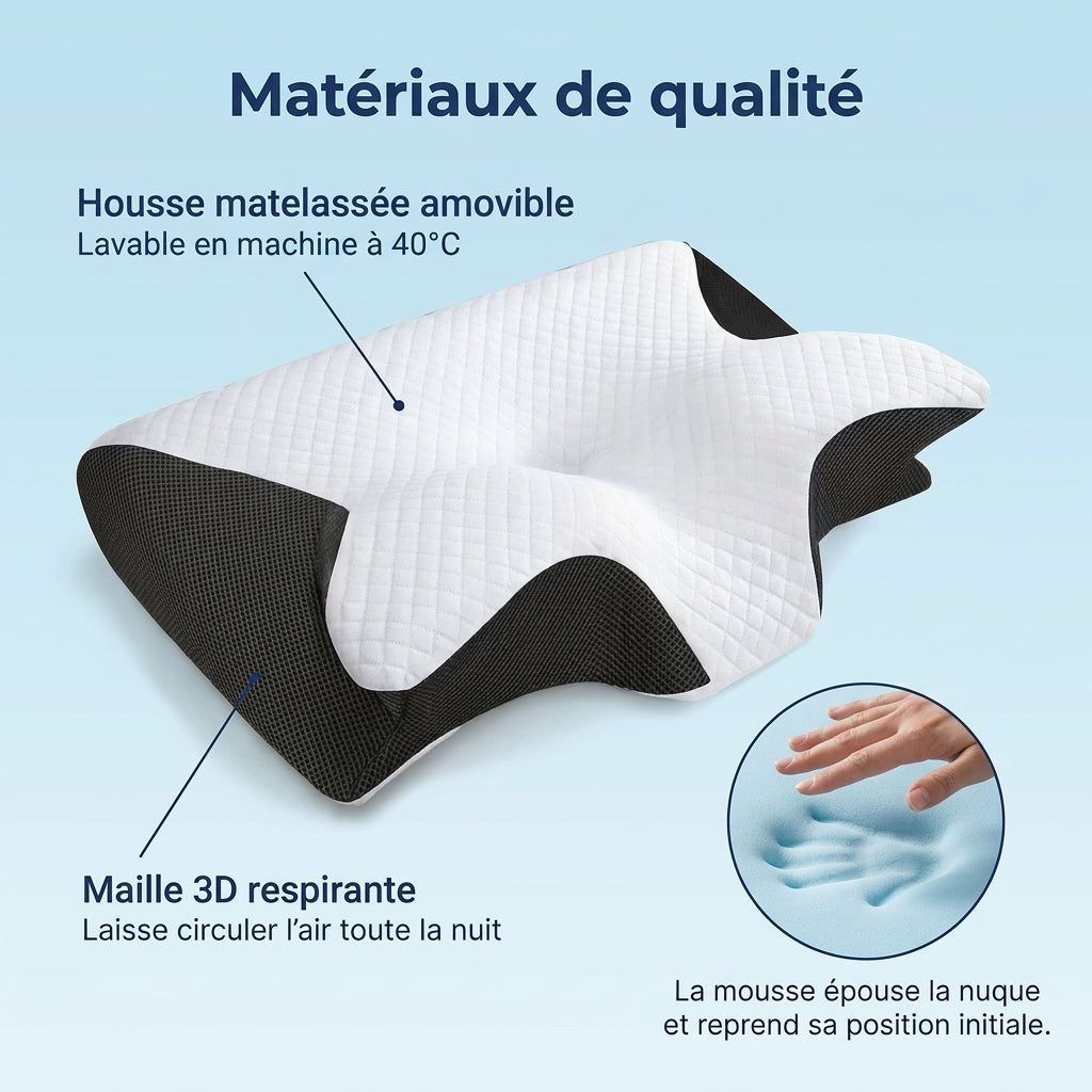 Sleep'Zen | Oreiller cervical réglable ergonomique | Confort & Soulagement du cou