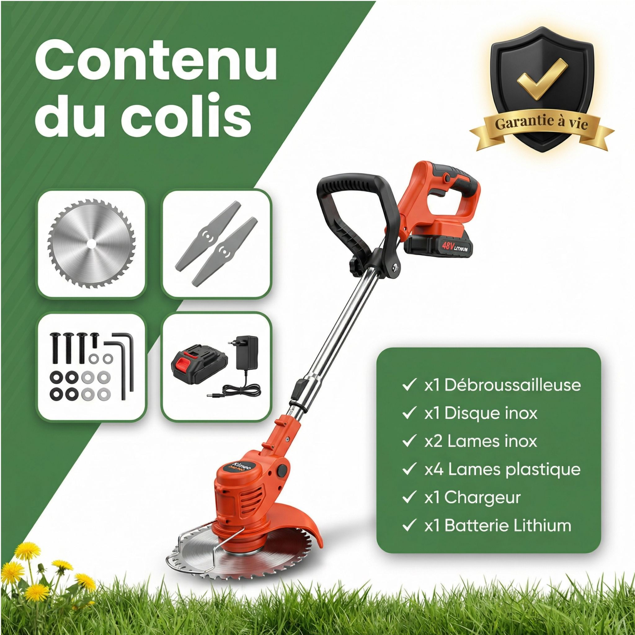 D80 PRO Débroussailleuse Sans Fil Haute Puissance – Coupe d'Herbe, Buissons et Branches Épaisses