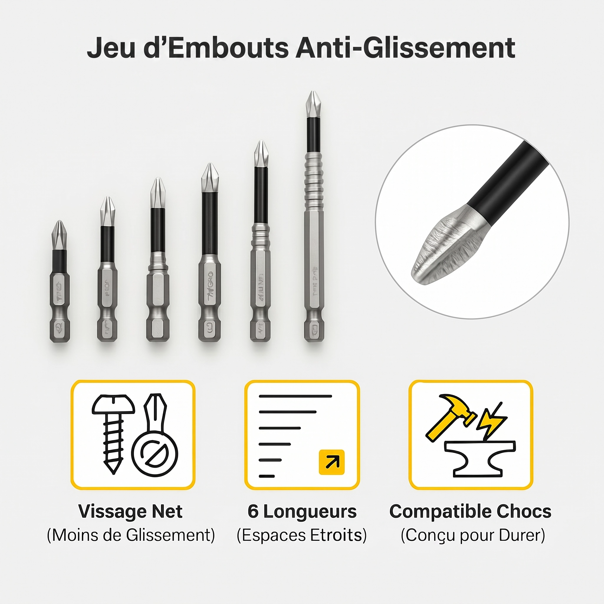 C90 PRO | Kit 6 Embouts de tournevis antidérapants pour Visseuse