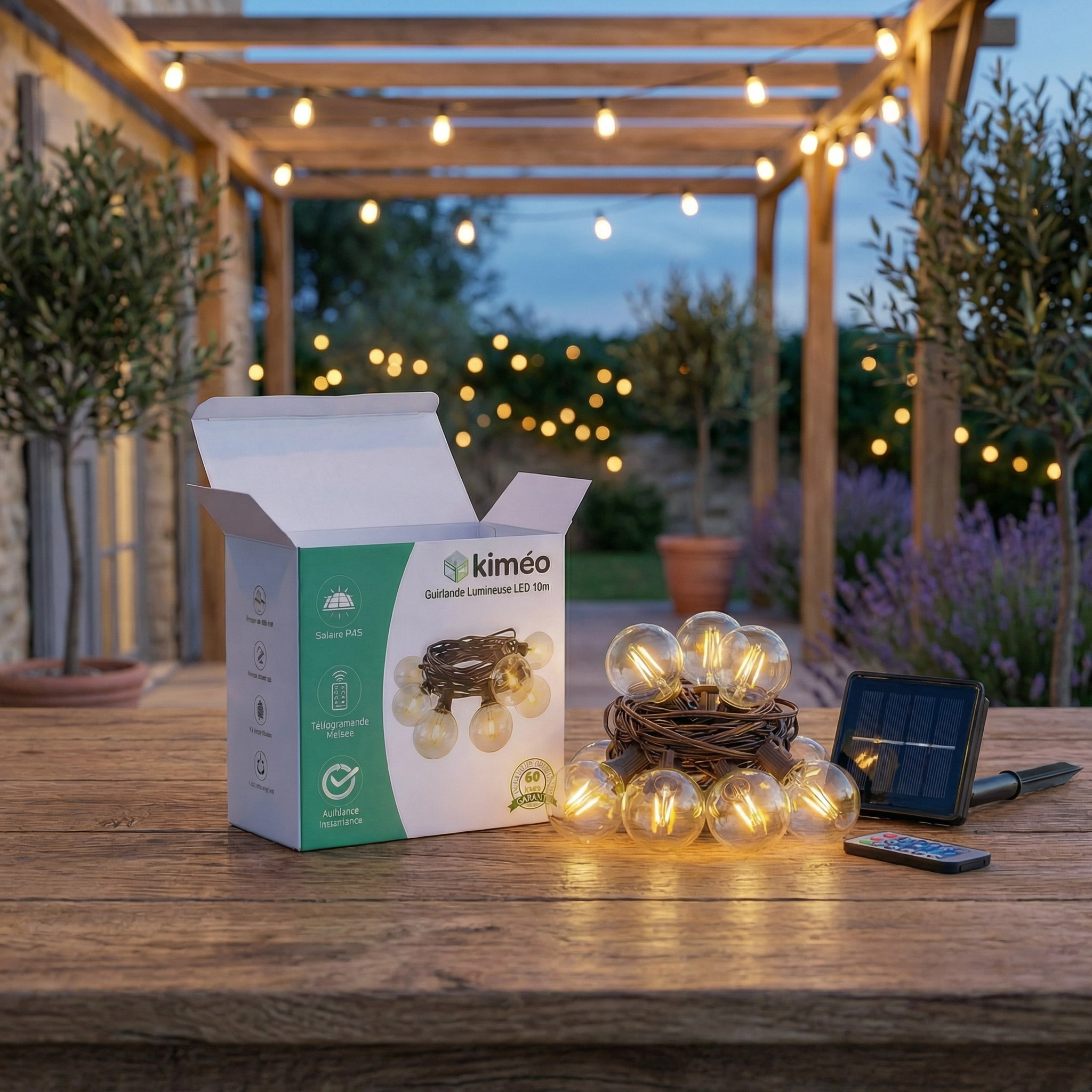 Guirlande Guinguette LED Extérieure 10M | Étanche | Solaire Jardin, Terrasse, Balcon & Ambiance Extérieure